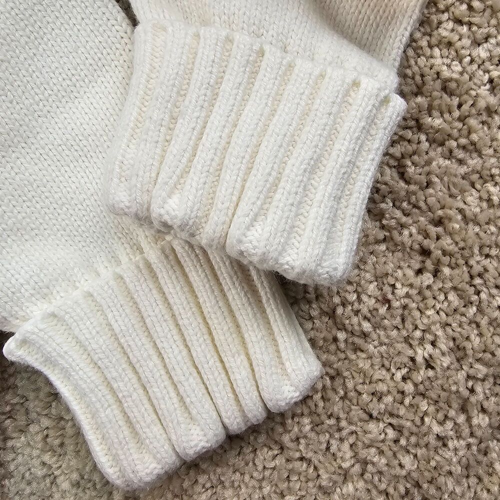 Liz Claiborne Ivory Cable Knit Cowl Neck Sweater Medium Cozy Preppy - Picture 7 of 13